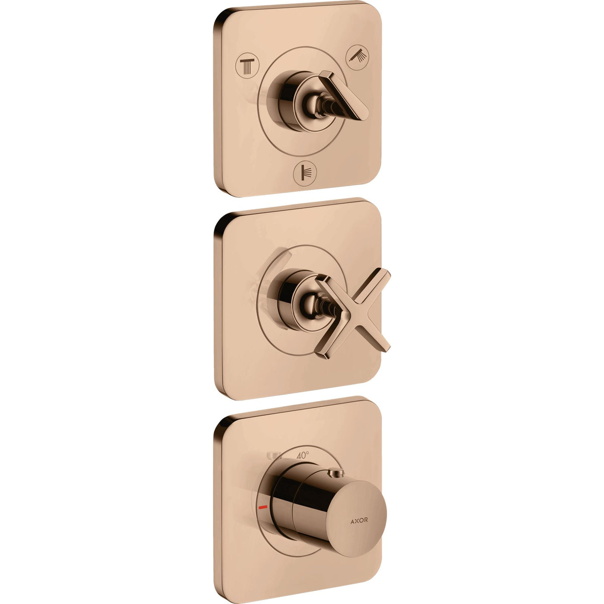 AXOR-Citterio-E-Thermostatic-module-380-120-for-concealed-installation-for-3-functions-with-escutcheons-Polished-Red-Gold-36704300