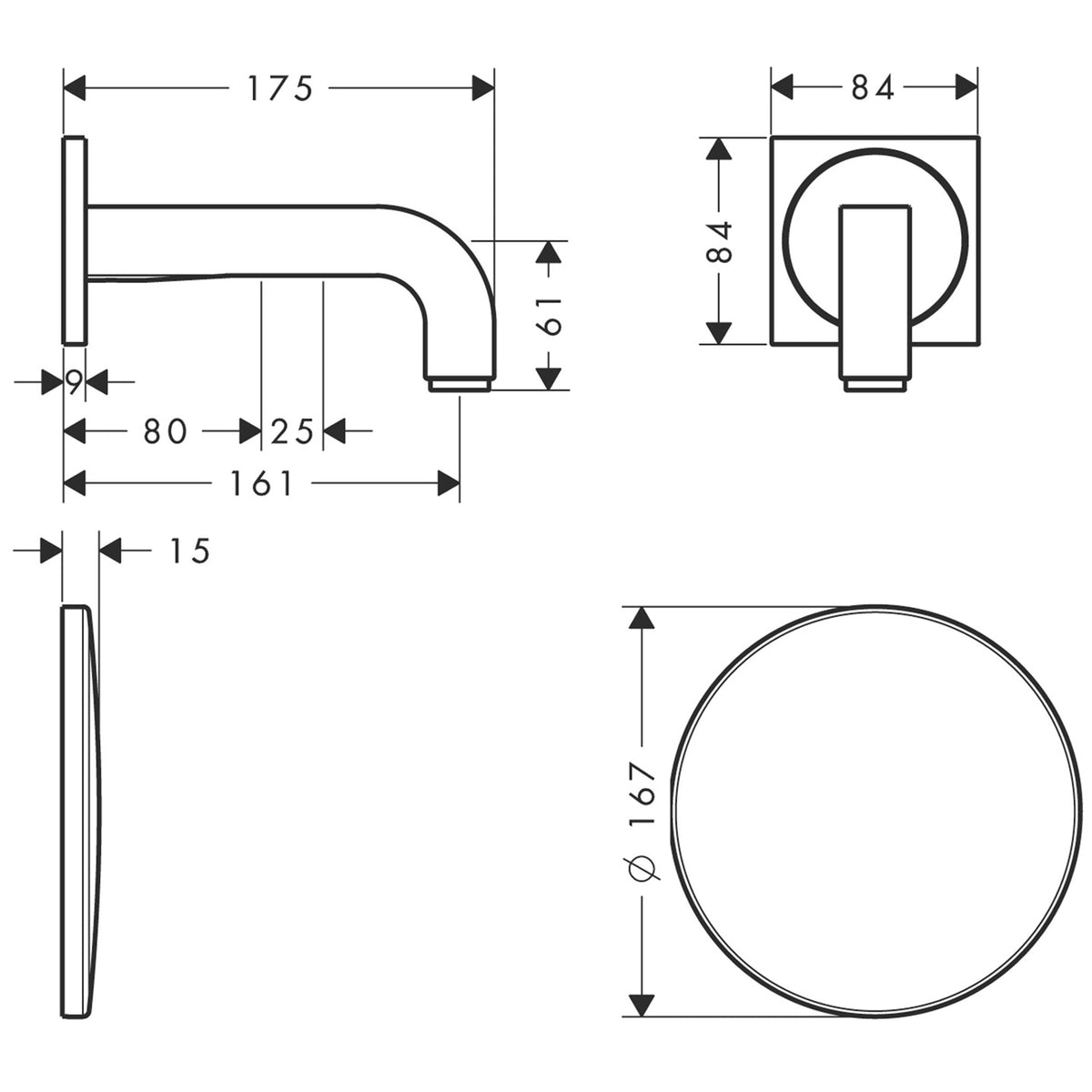 AXOR-Citterio-Electronic-basin-mixer-for-concealed-installation-wall-mounted-with-spout-161-mm-39117-technical-02