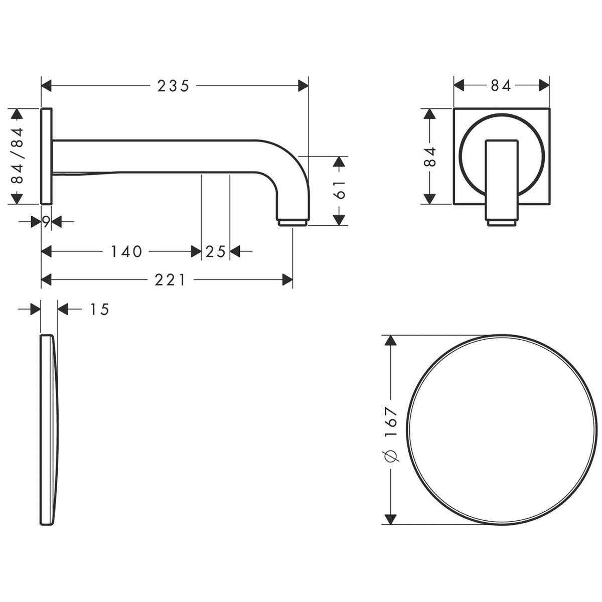 AXOR-Citterio-Electronic-basin-mixer-for-concealed-installation-wall-mounted-with-spout-221-mm-39118-technical-02