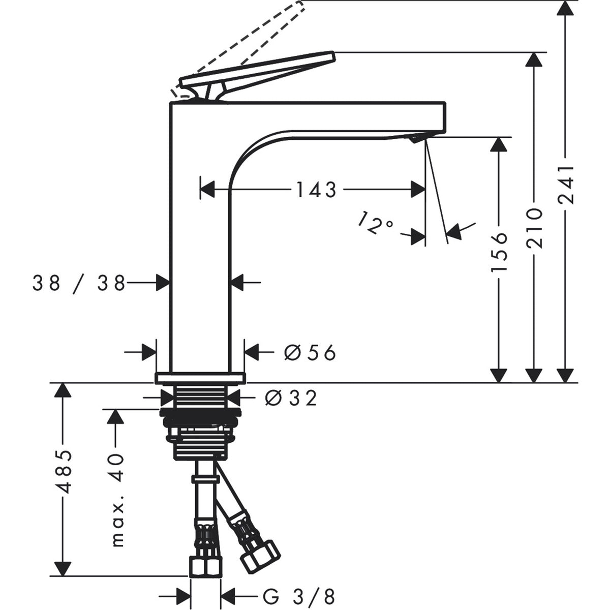 AXOR-Citterio-Single-lever-basin-mixer-160-with-lever-handle-and-waste-set-rhombic-cut-39081-technical-01