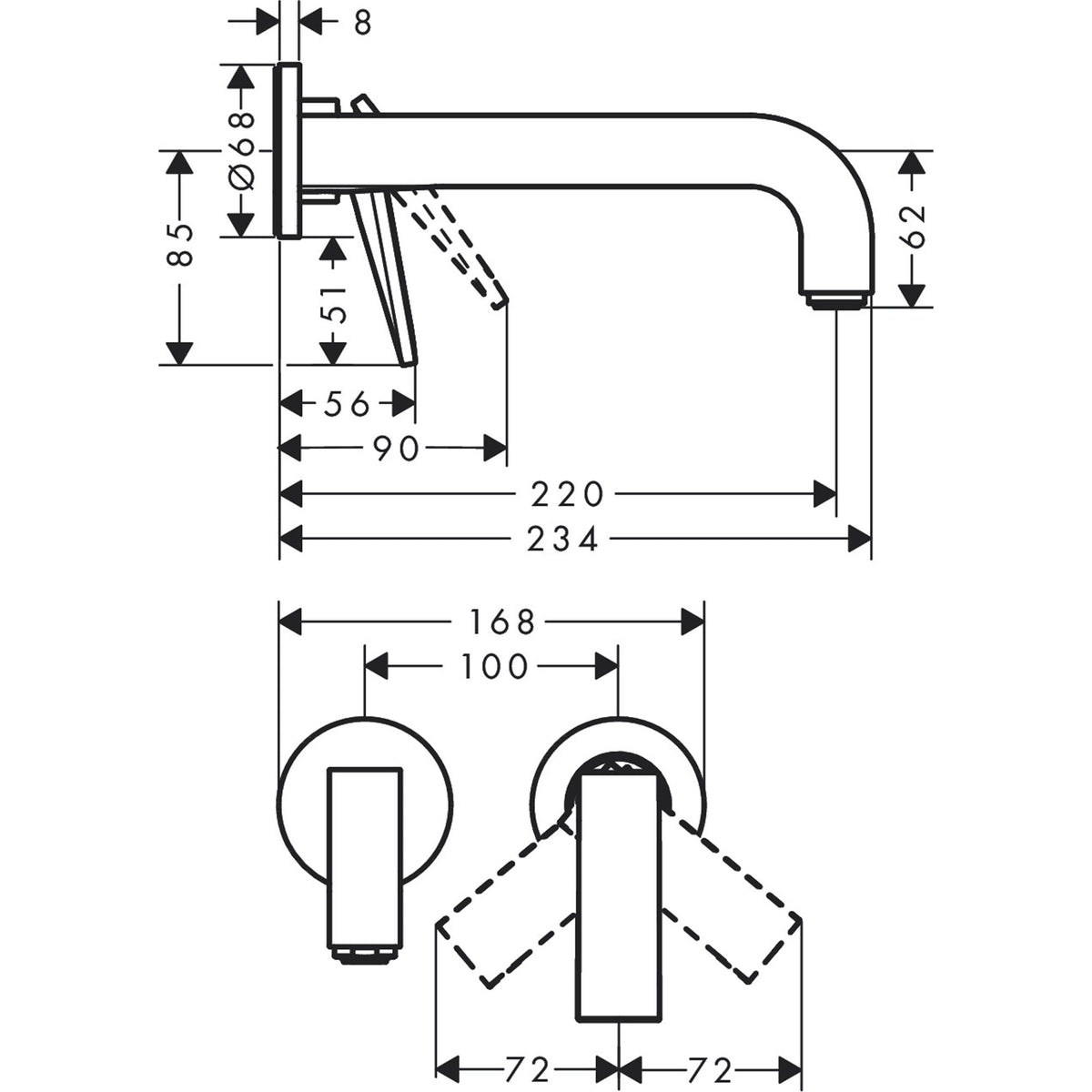 AXOR-Citterio-Single-lever-basin-mixer-for-concealed-installation-wall-mounted-with-lever-handle-spout-220-mm-and-escutcheons-39121-technical-01