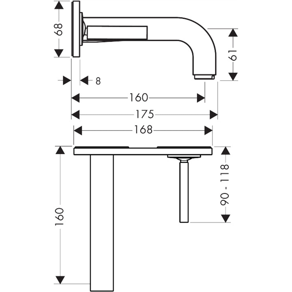 AXOR-Citterio-Single-lever-basin-mixer-for-concealed-installation-wall-mounted-with-pin-handle-spout-160-mm-and-plate-39112-technical-02