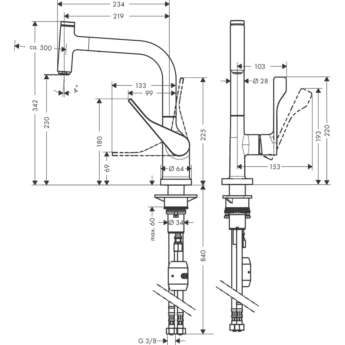 AXOR-Citterio-Single-lever-kitchen-mixer-230-with-pull-out-spout-EcoSmart-39864-technical-02