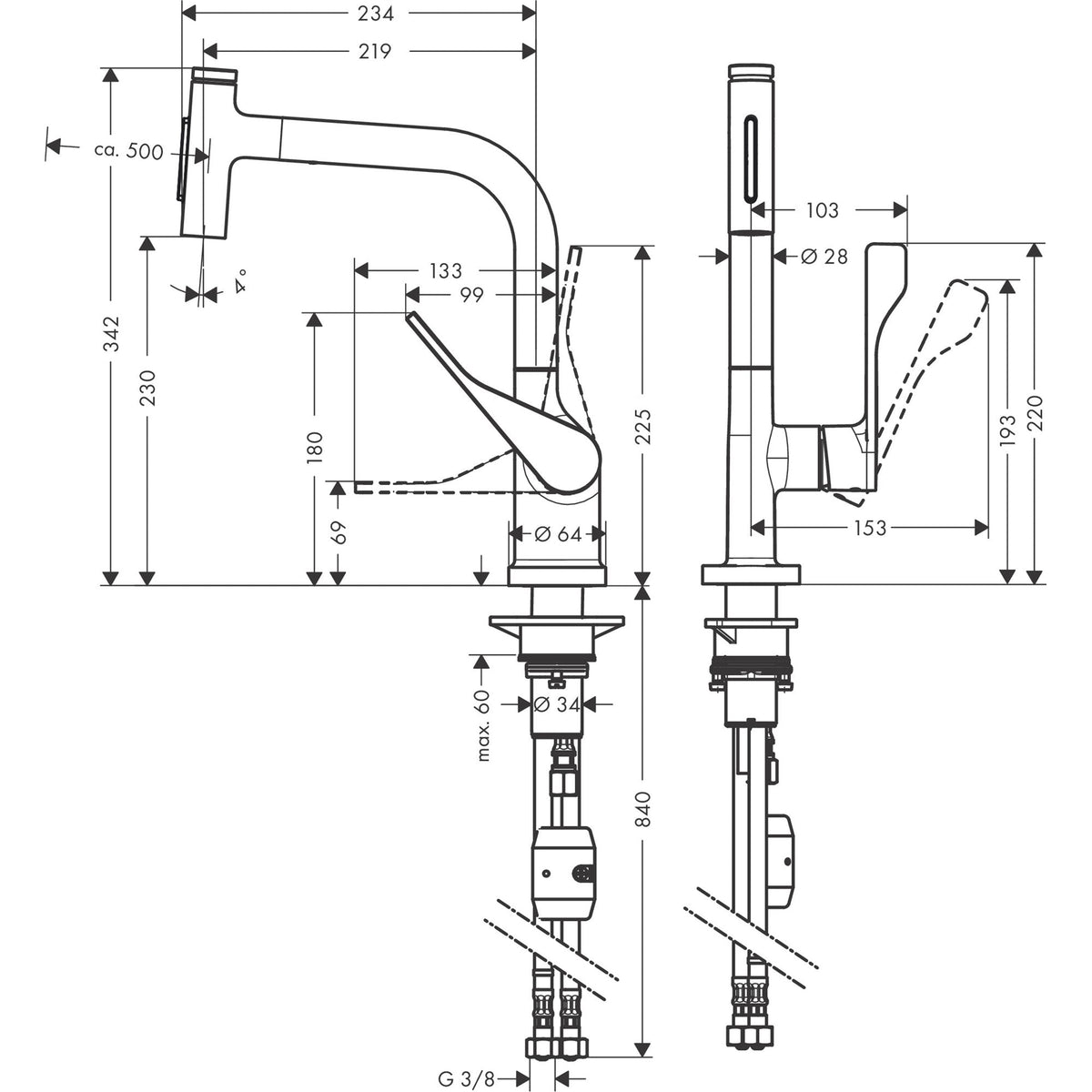 AXOR-Citterio-Single-lever-kitchen-mixer-Select-230-2jet-with-pull-out-spray-39863-technical-02