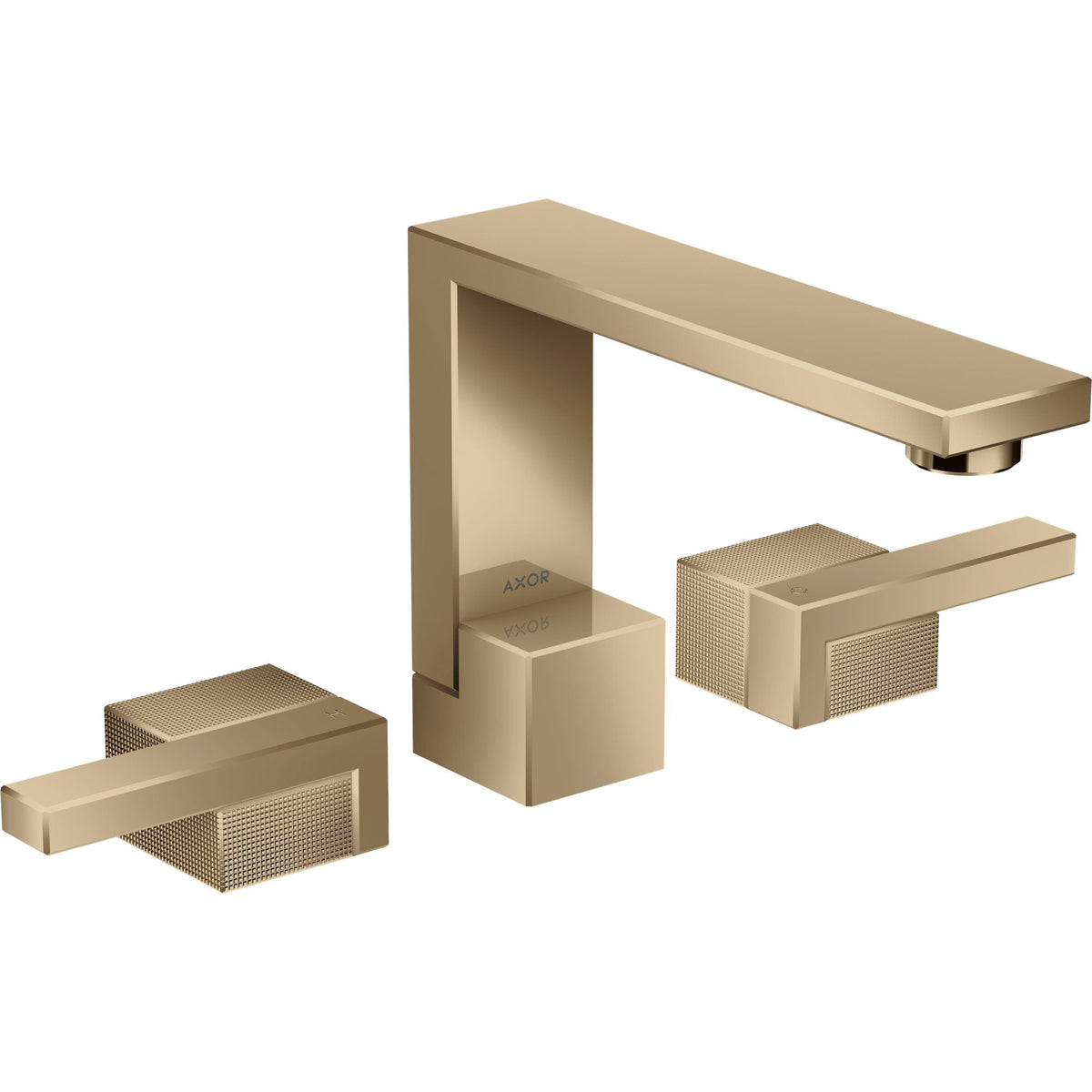 AXOR-Edge-3-hole-basin-mixer-130-with-push-open-waste-set-diamond-cut-Polished-Bronze-46051130