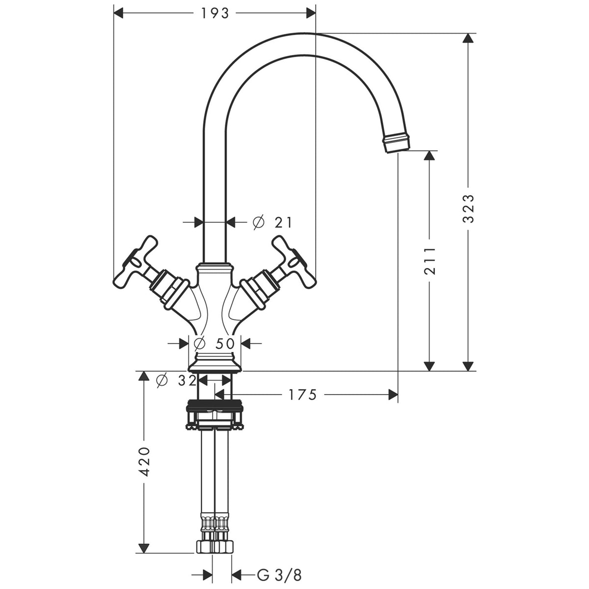 AXOR-Montreux-2-handle-basin-mixer-210-with-cross-handles-and-waste-set-16506-technical-01