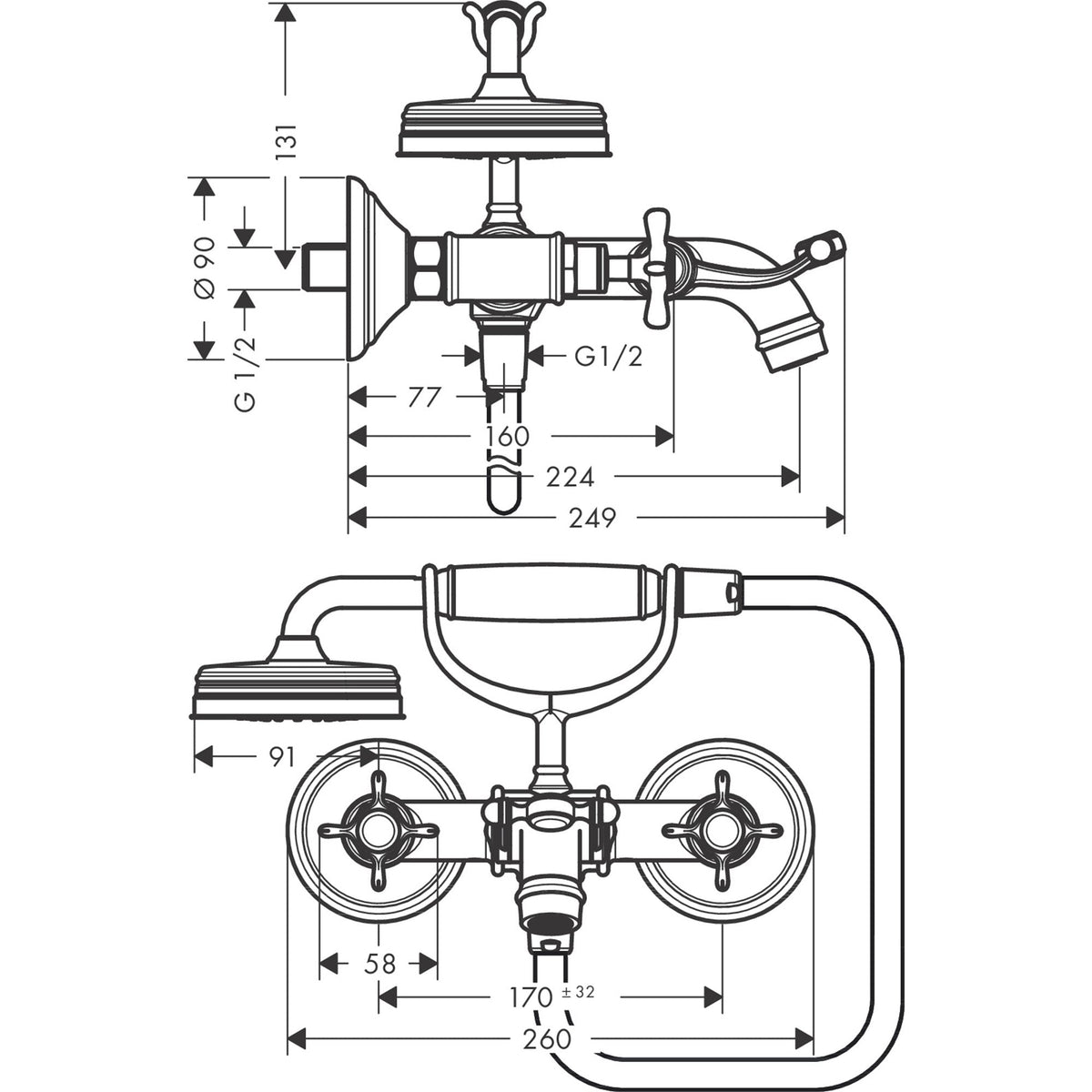 AXOR-Montreux-2-handle-bath-mixer-for-exposed-installation-with-cross-handles-16540-technical-02