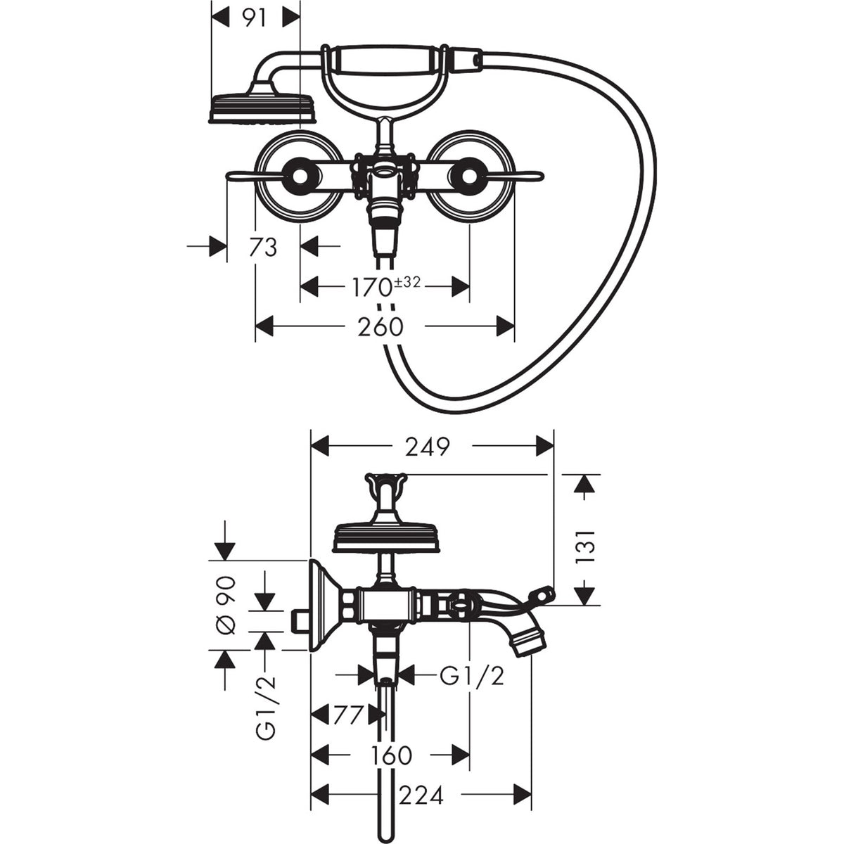 AXOR-Montreux-2-handle-bath-mixer-for-exposed-installation-with-lever-handles-16551-technical-02
