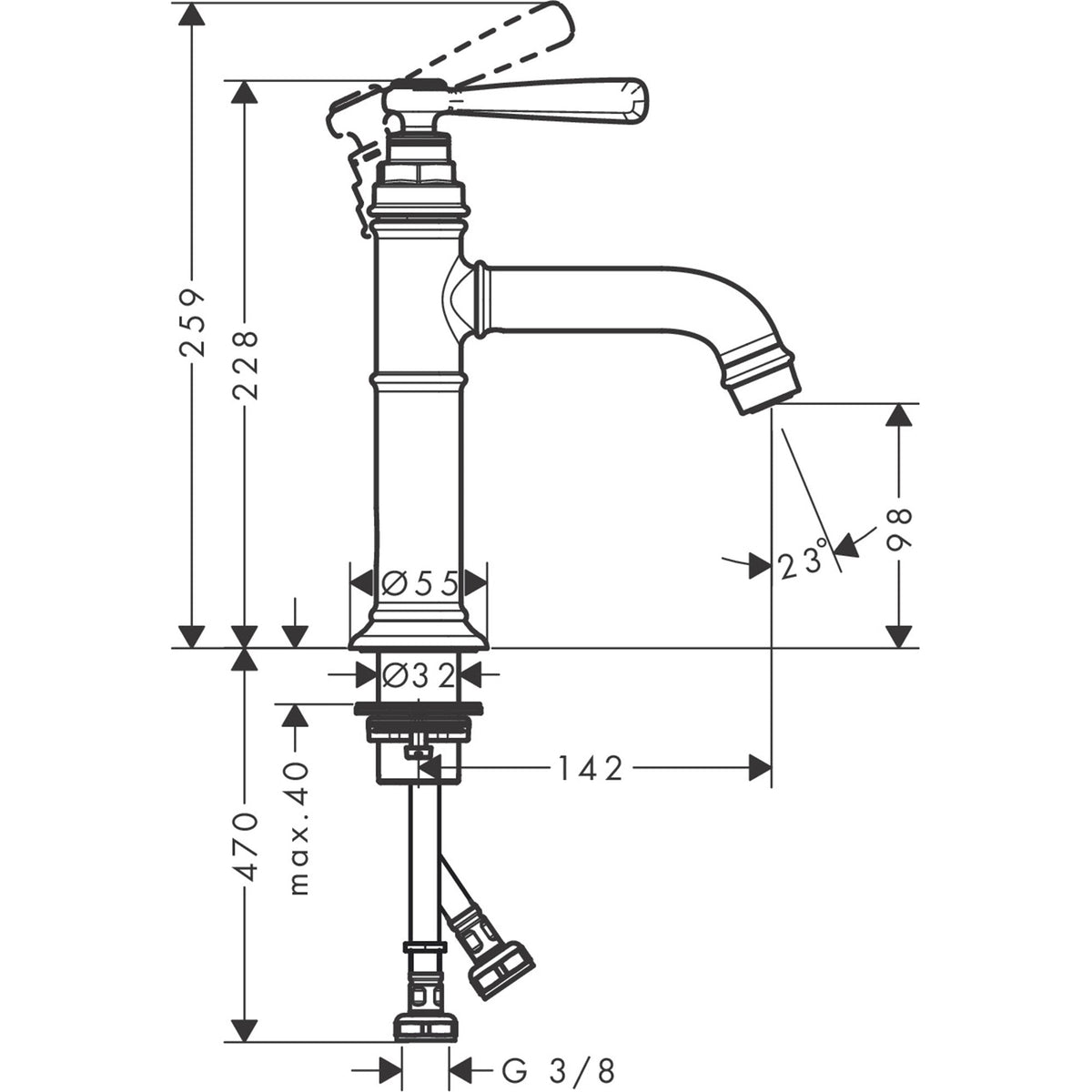 AXOR-Montreux-Single-lever-basin-mixer-100-with-lever-handle-and-waste-set-16516-technical-02