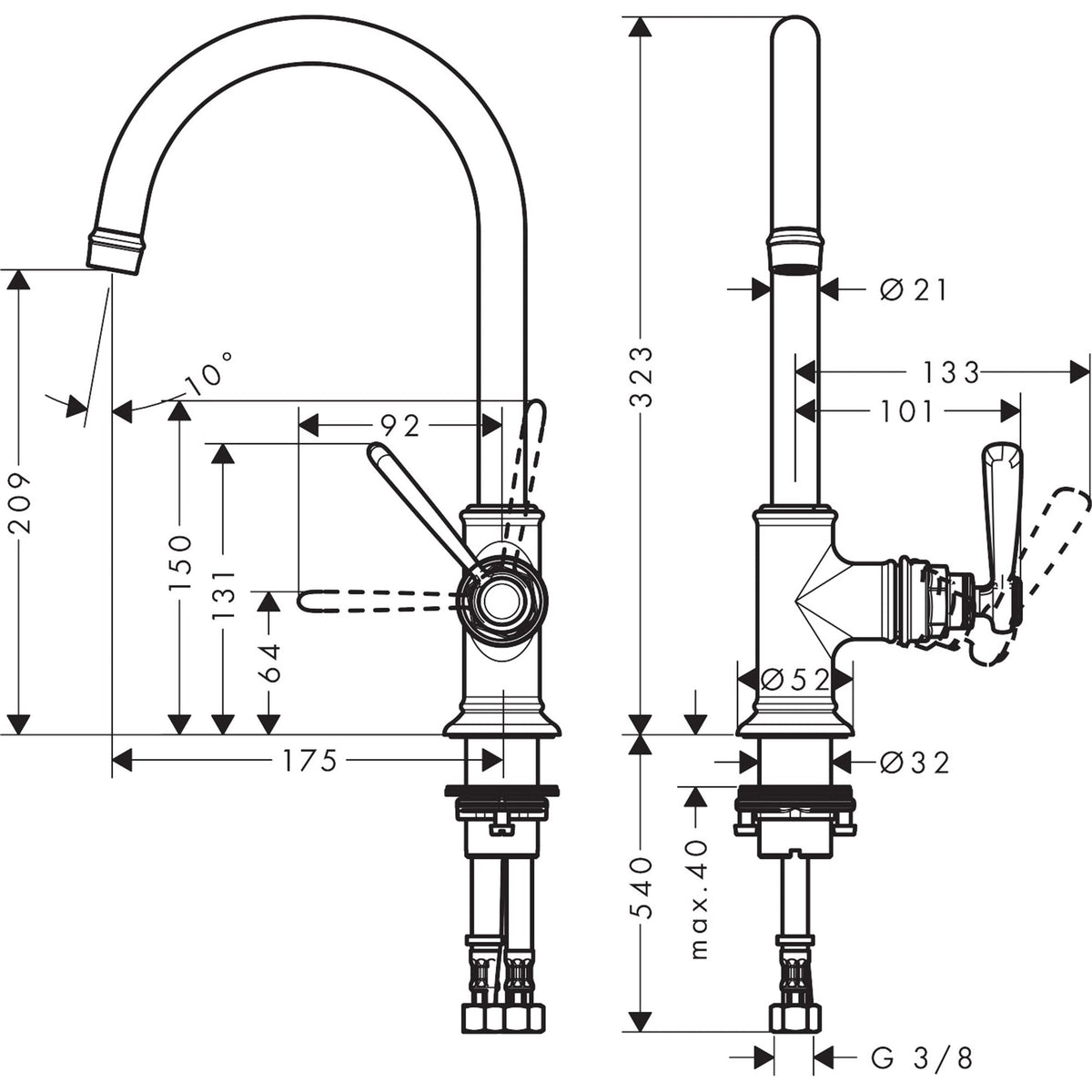 AXOR-Montreux-Single-lever-basin-mixer-210-with-lever-handle-with-waste-set-16518-technical-01