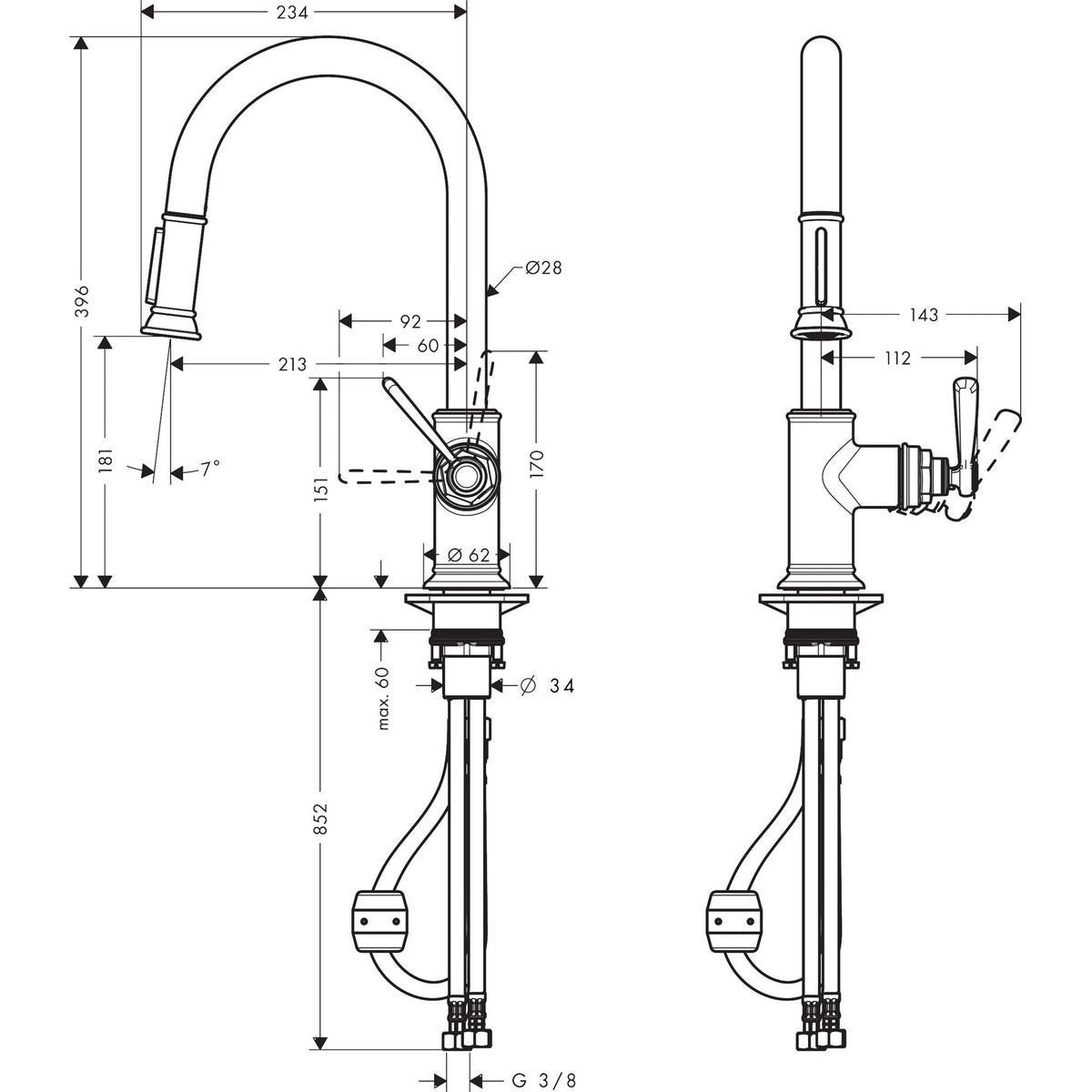 AXOR-Montreux-Single-lever-kitchen-mixer-180-with-pull-out-spray-16581-technical-02