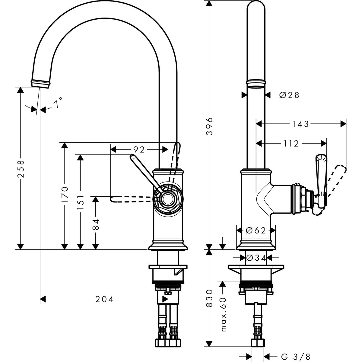 AXOR-Montreux-Single-lever-kitchen-mixer-260-with-swivel-spout-16580-technical-02