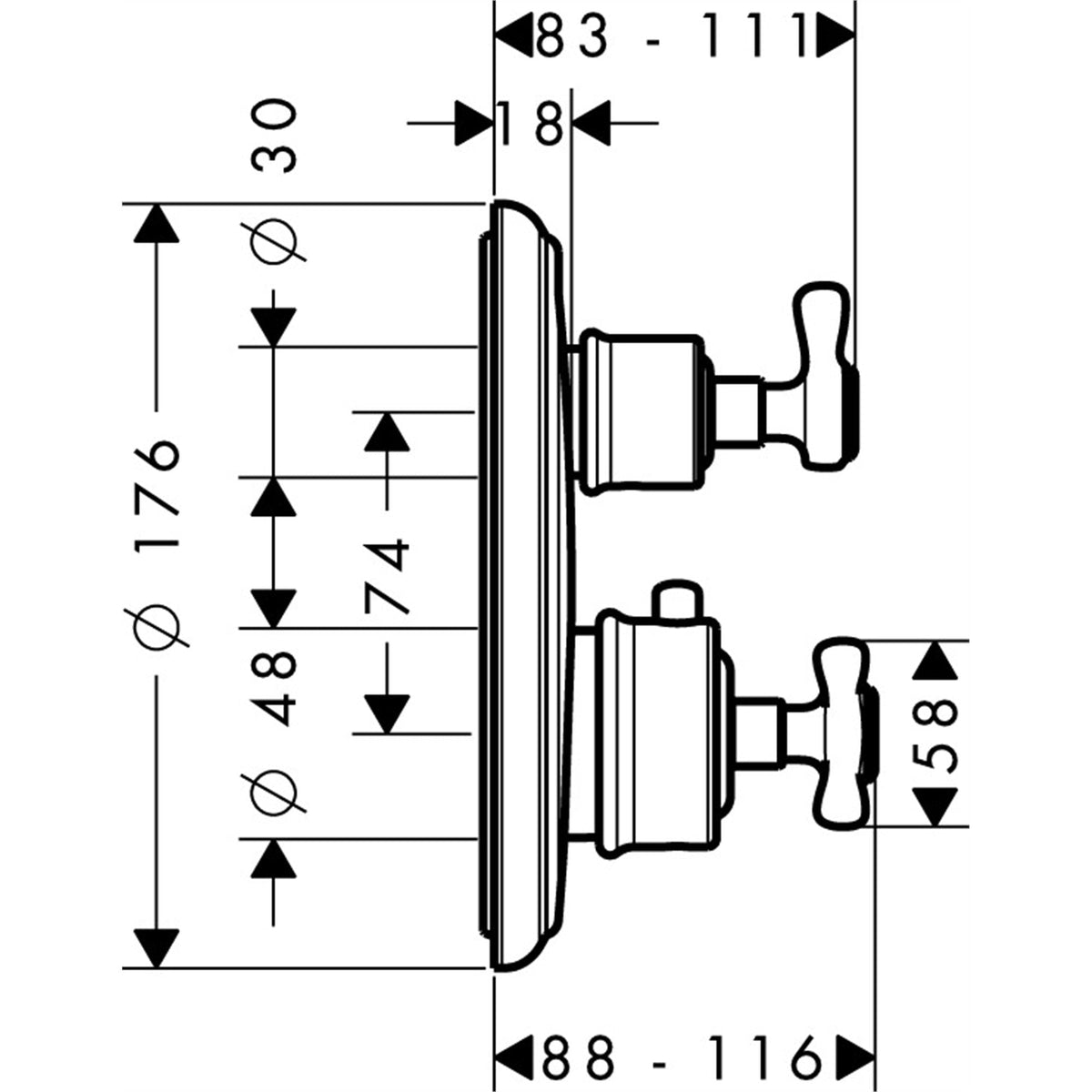 AXOR-Montreux-Thermostat-for-concealed-installation-with-cross-handle-and-shut-off-diverter-valve-16820-technical-01