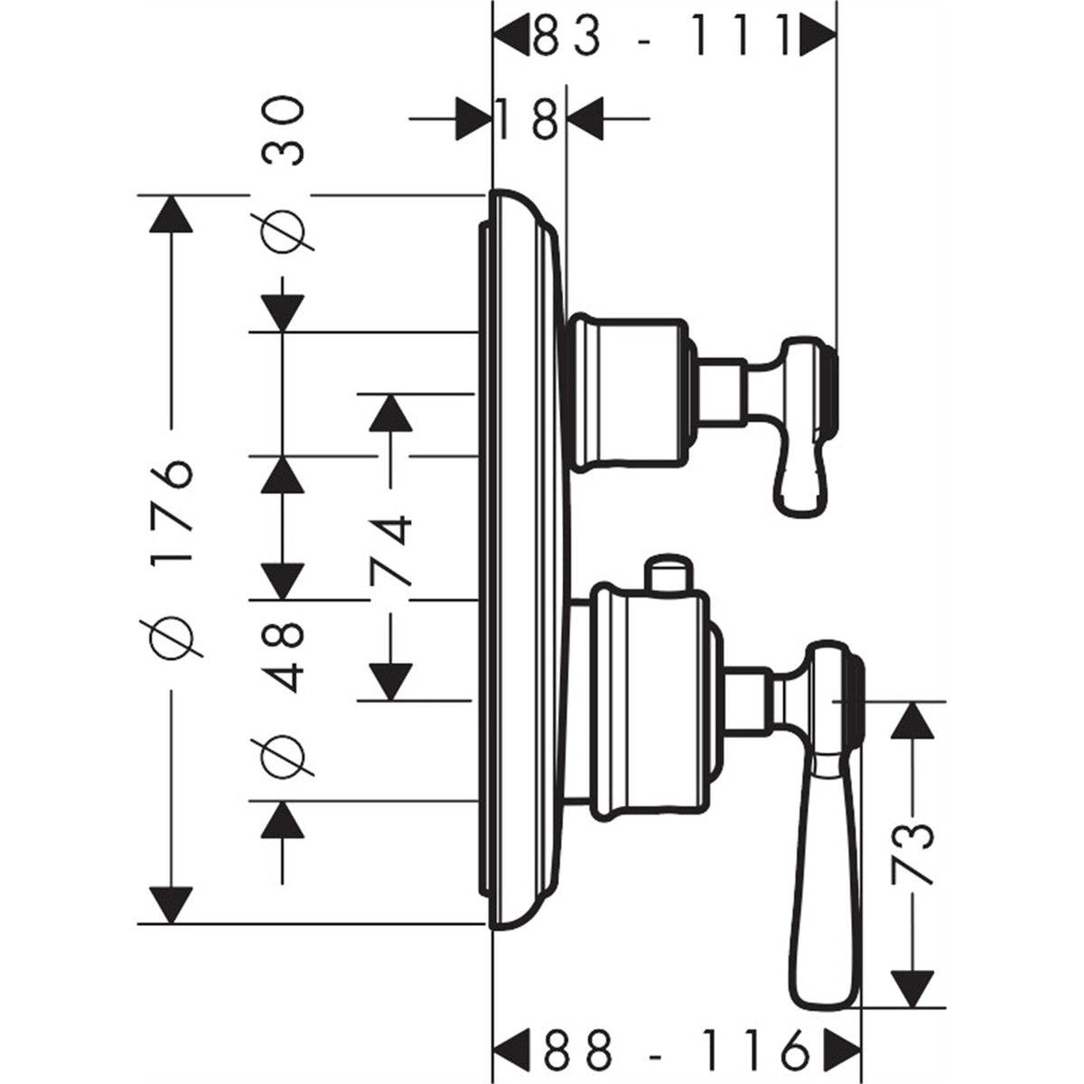 AXOR-Montreux-Thermostat-for-concealed-installation-with-lever-landle-and-shut-off-diverter-valve-16821-technical-01