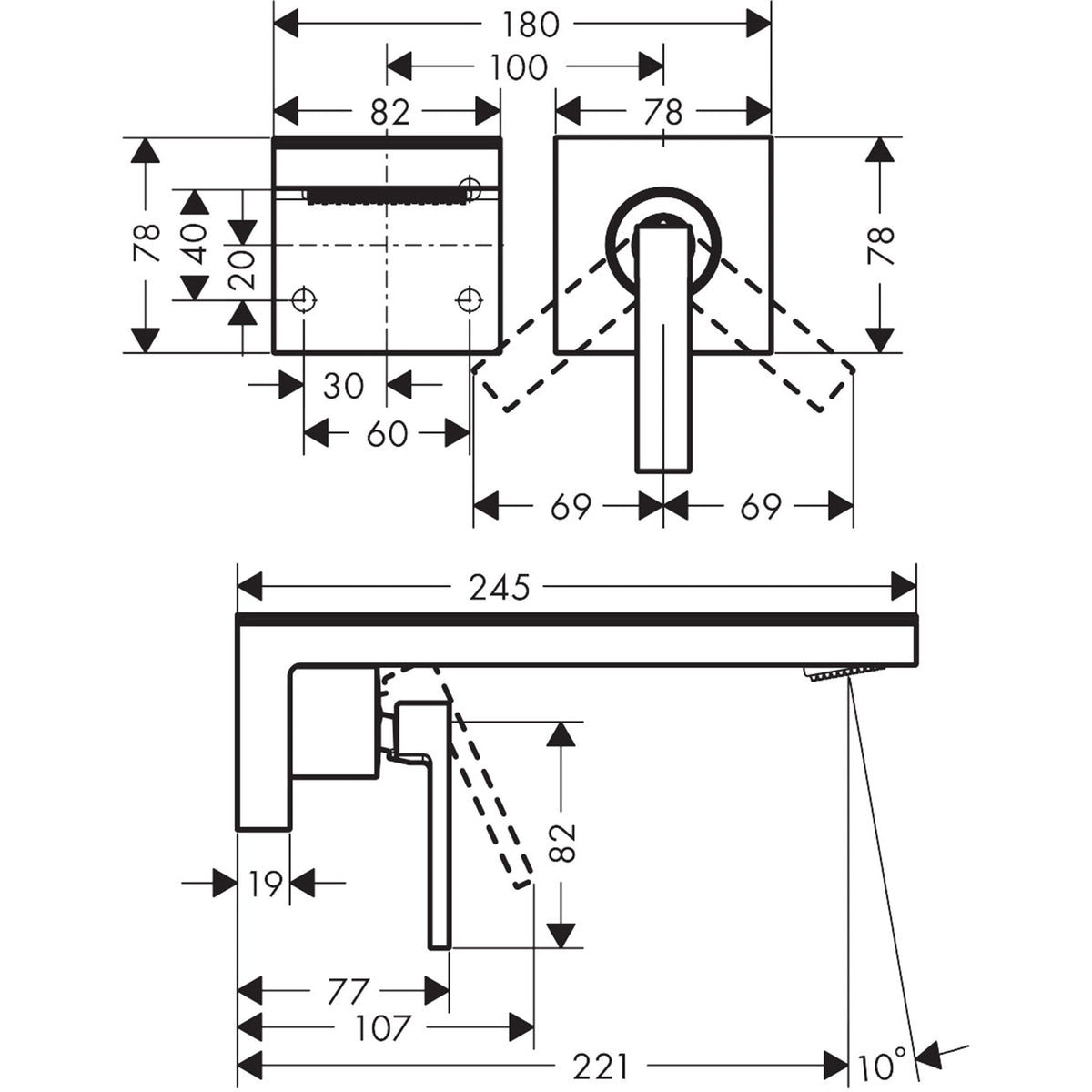 AXOR-MyEdition-Single-lever-basin-mixer-for-concealed-installation-wall-mounted-with-spout-221-mm-without-plate-47062-technical-02