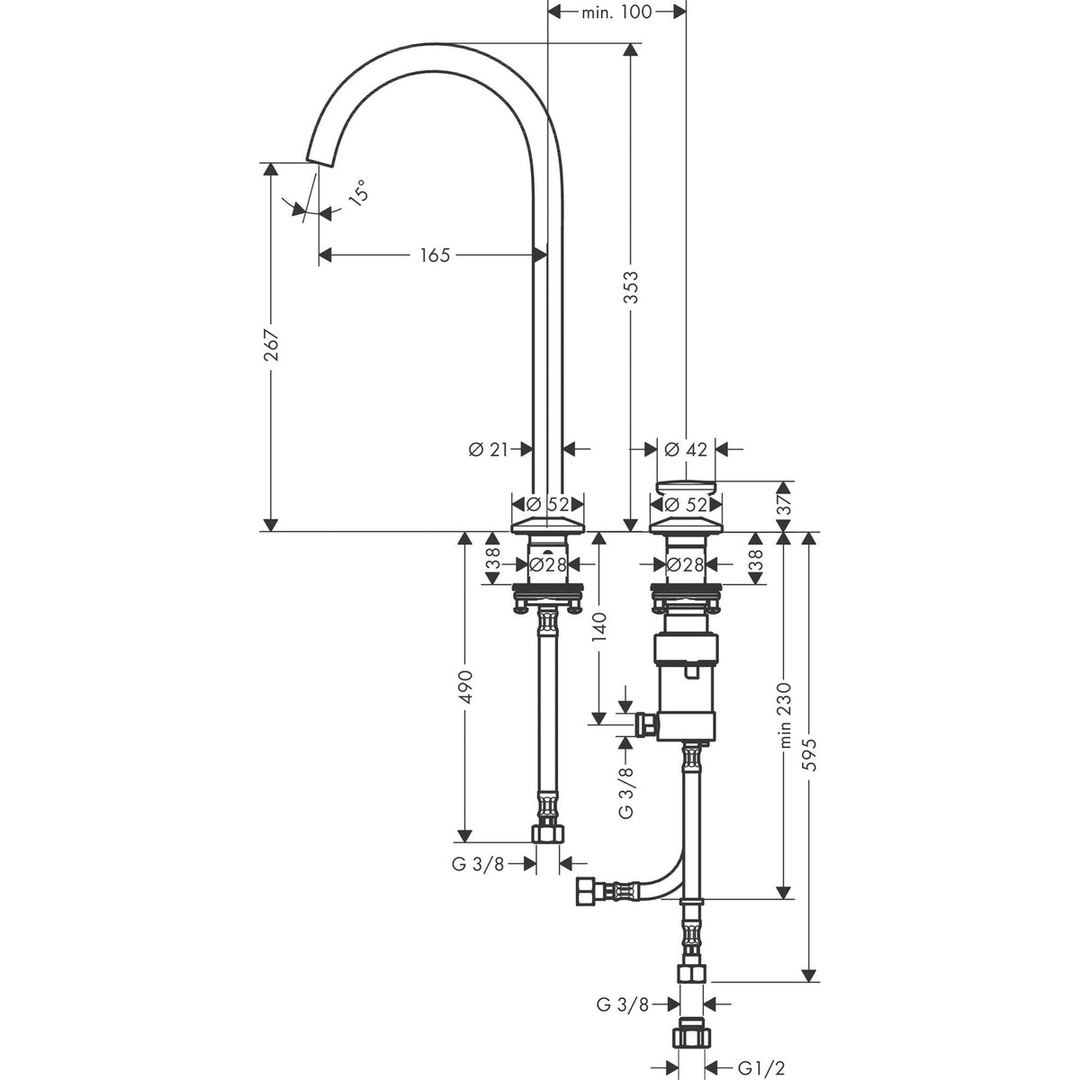 AXOR-One-2-hole-basin-mixer-Select-260-with-push-open-waste-set-48060-technical-01