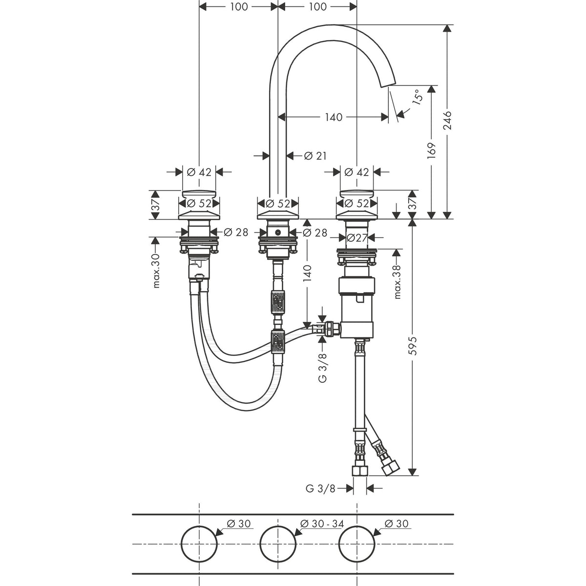 AXOR-One-3-hole-basin-mixer-Select-170-with-push-open-waste-set-48070-technical-01
