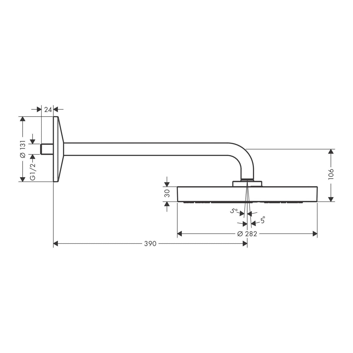 AXOR One Overhead shower 280 1jet with shower arm 48491 technical 02