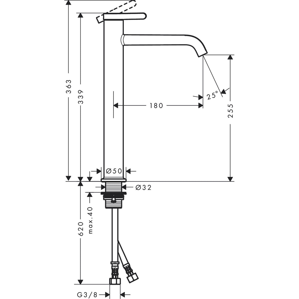 AXOR-One-Single-lever-basin-mixer-260-with-lever-handle-for-wash-bowls-with-waste-set-48002-technical-01