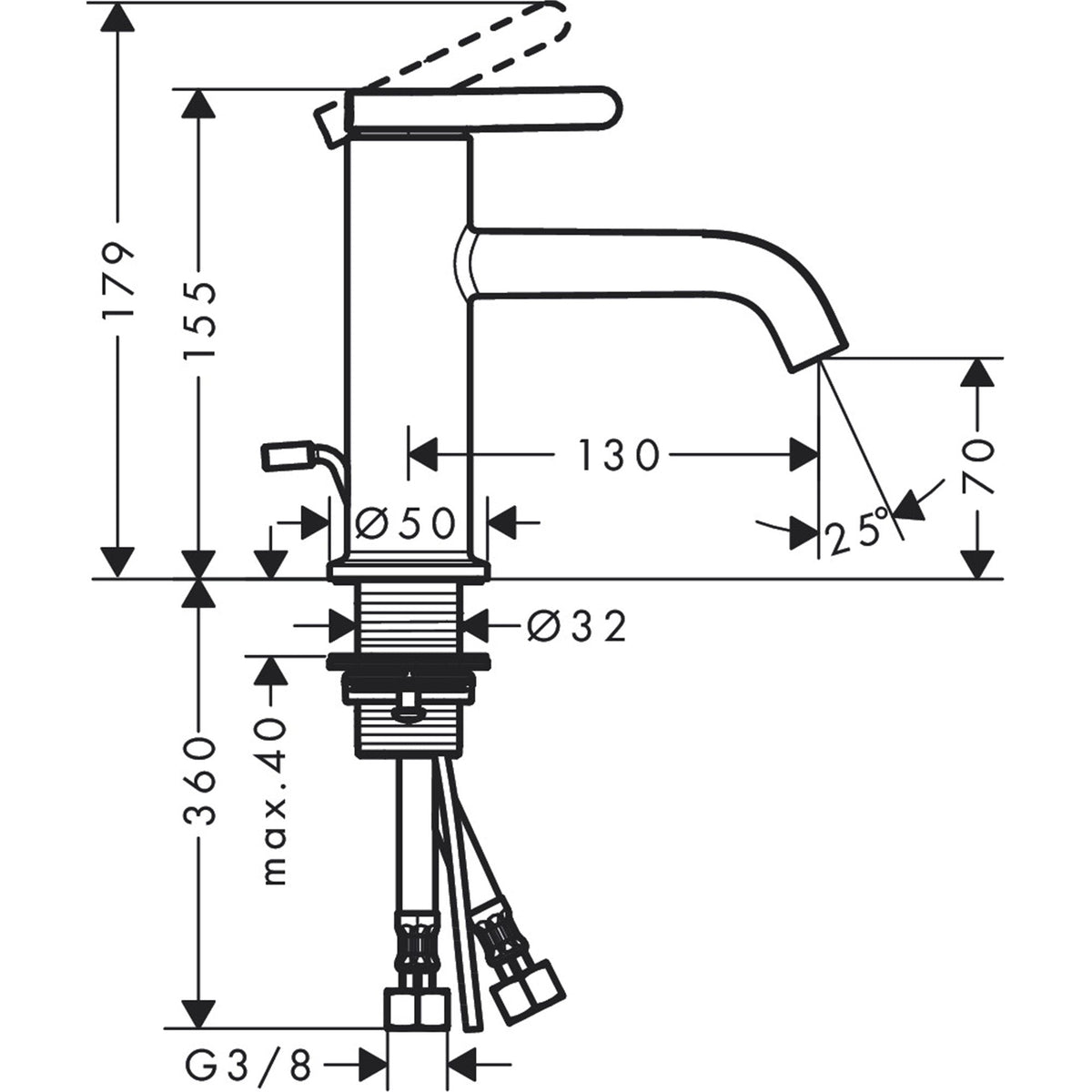 AXOR-One-Single-lever-basin-mixer-70-with-lever-handle-and-pop-up-waste-set-48000-technical-01