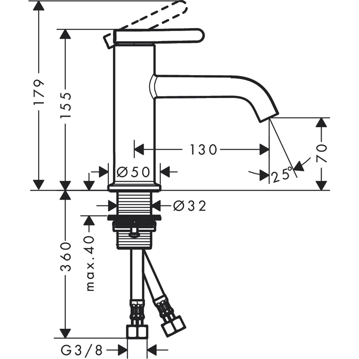 AXOR-One-Single-lever-basin-mixer-70-with-lever-handle-and-waste-set-48001-technical-01