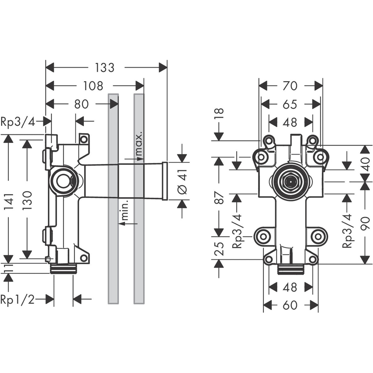 AXOR-ShowerSolutions-Basic-set-for-shower-module-120-120-for-concealed-installation-28486-technical-01