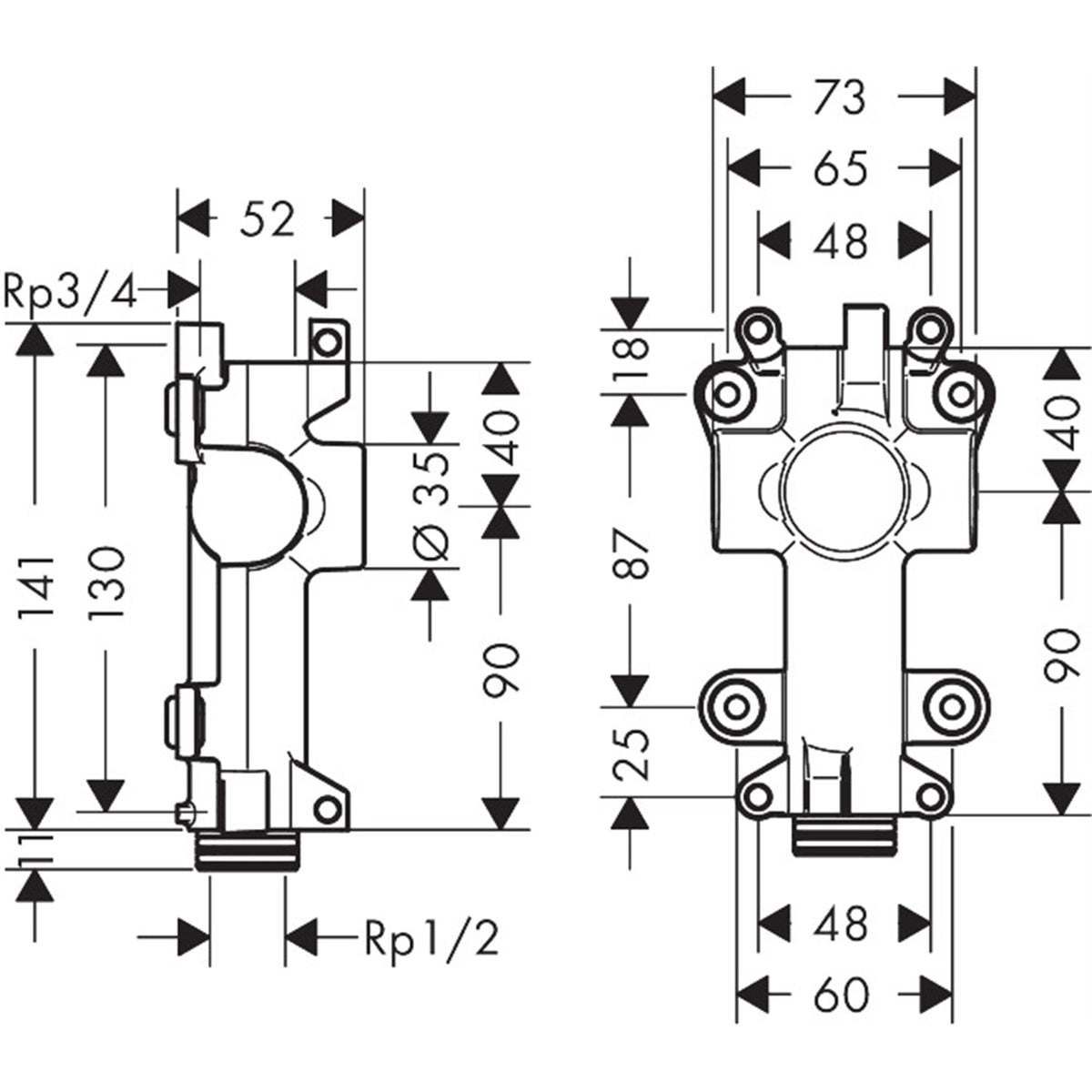 AXOR-ShowerSolutions-Basic-set-waterconducting-unit-for-shelf-120-120-for-concealed-installation-40877-technical-01