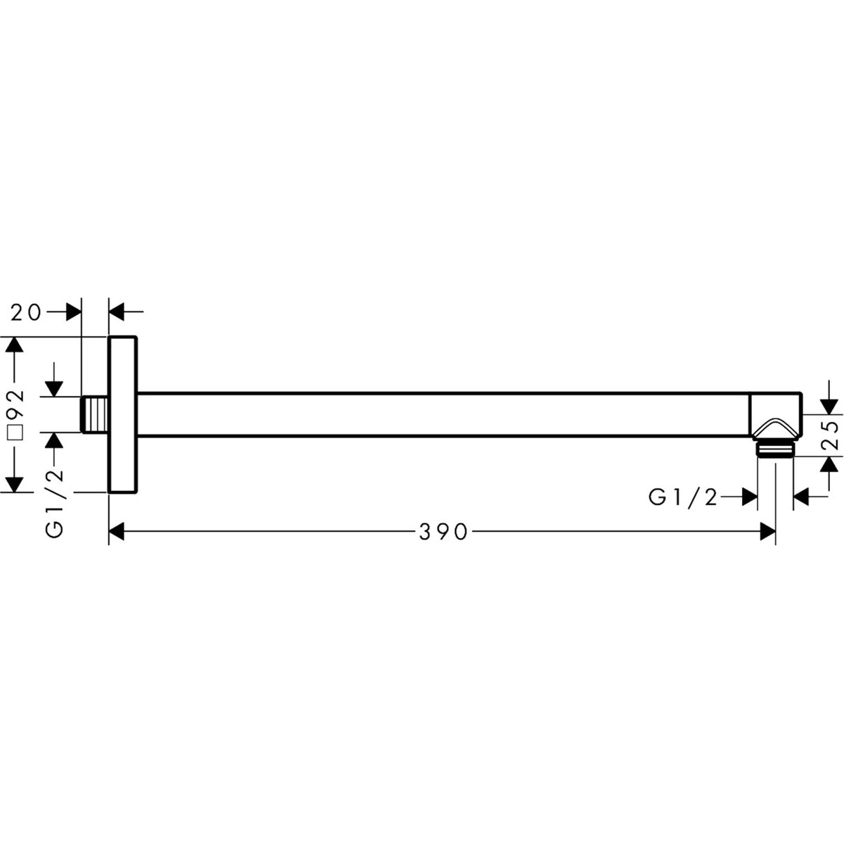 AXOR-ShowerSolutions-Shower-arm-390-mm-square-26436-technical-01
