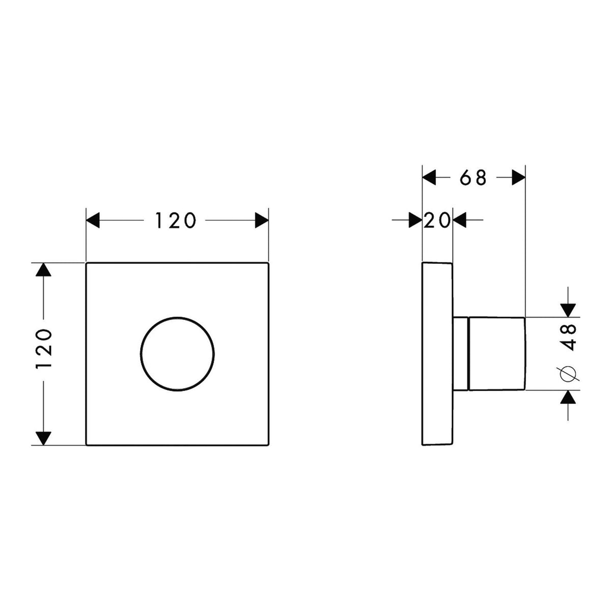 AXOR ShowerSolutions Shut off diverter valve Trio Quattro 120 120 for concealed installation 10932 technical 01