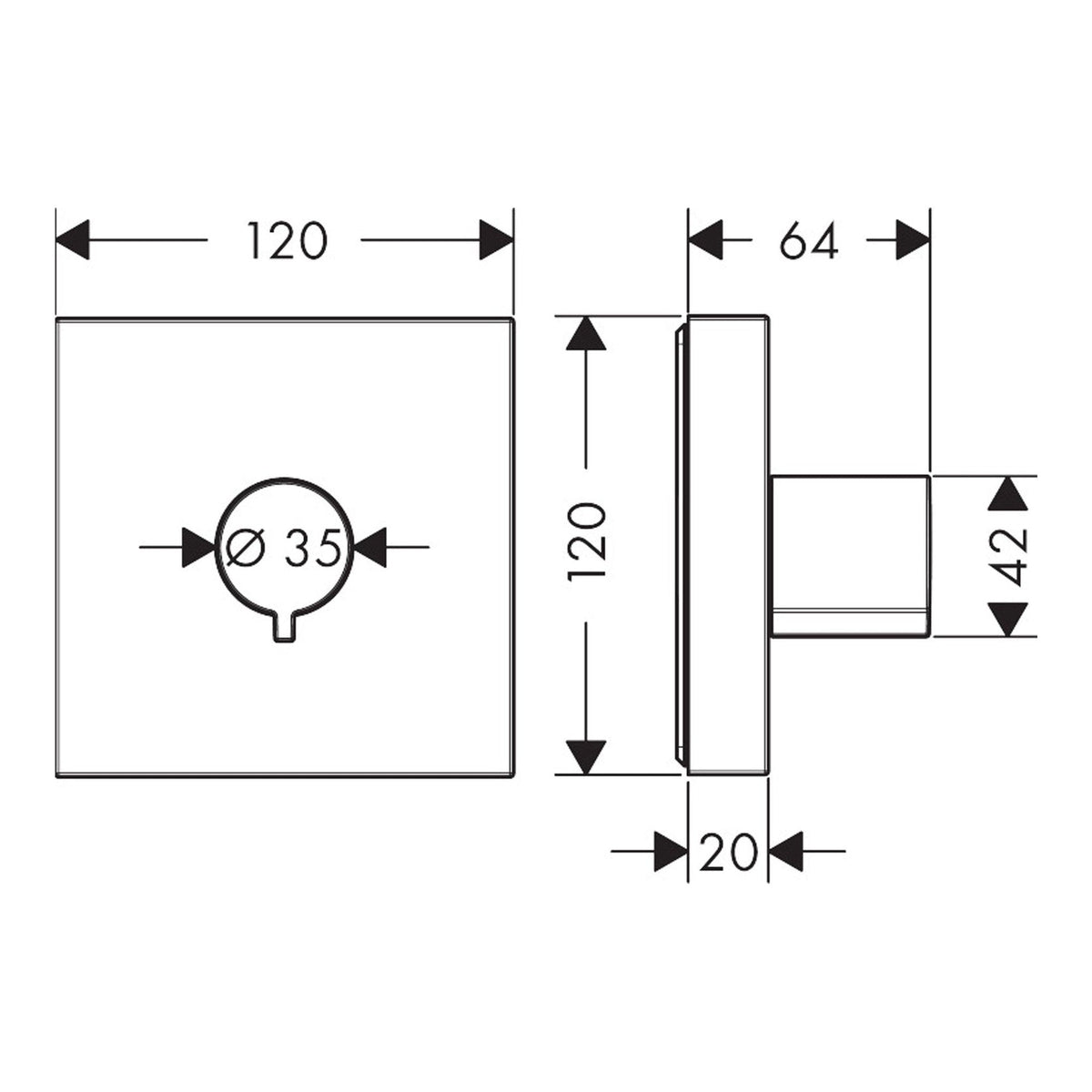 AXOR ShowerSolutions Shut off valve 120 120 for concealed installation square 10972 technical 01