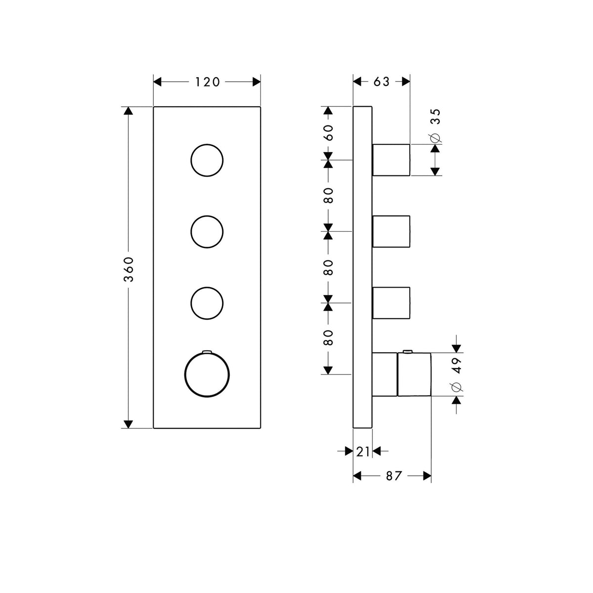 AXOR-ShowerSolutions-Thermostatic-module-360-120-for-concealed-installation-square-for-3-functions-10751-technical-01