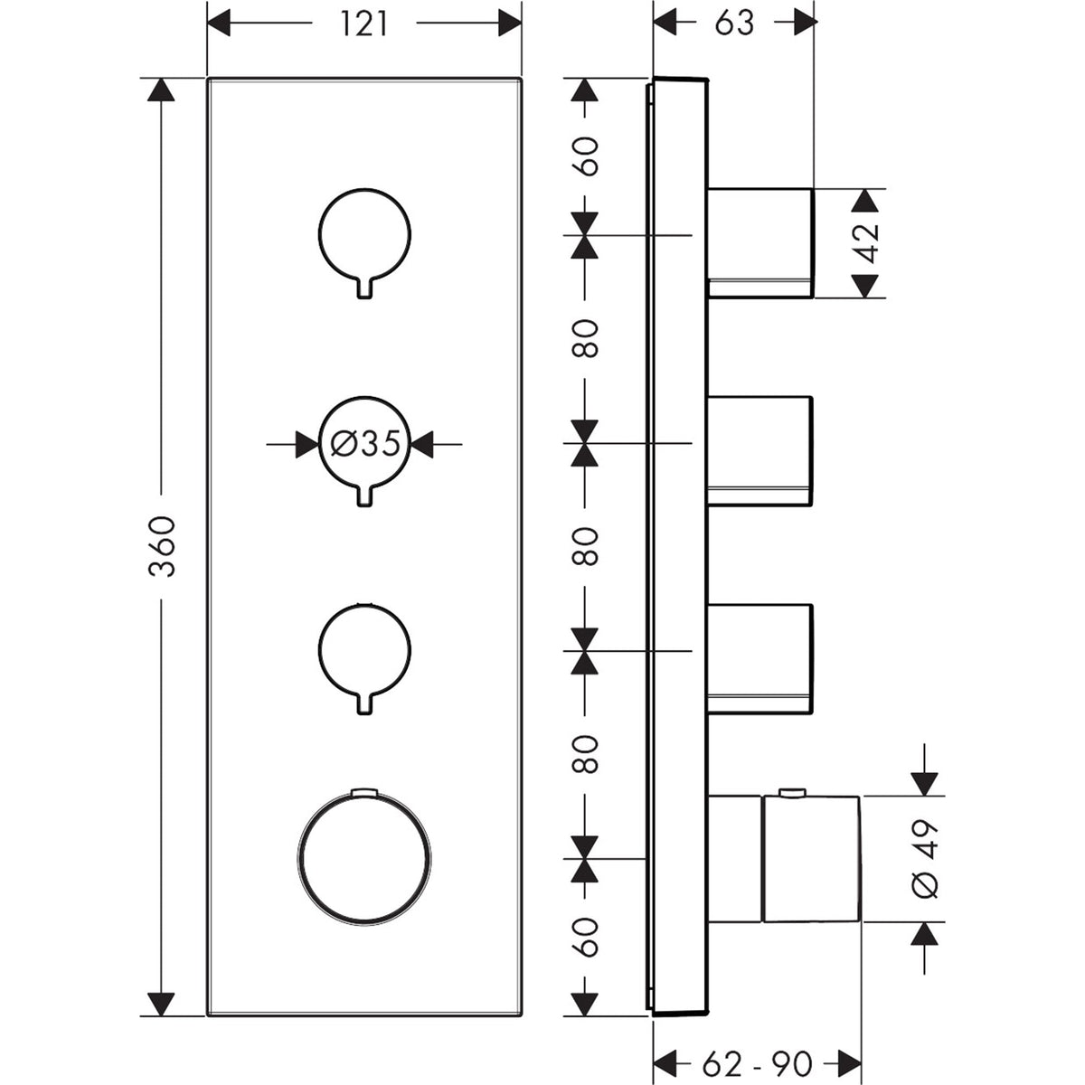 AXOR-ShowerSolutions-Thermostatic-module-360-120-for-concealed-installation-square-for-3-functions-10751-technical-02