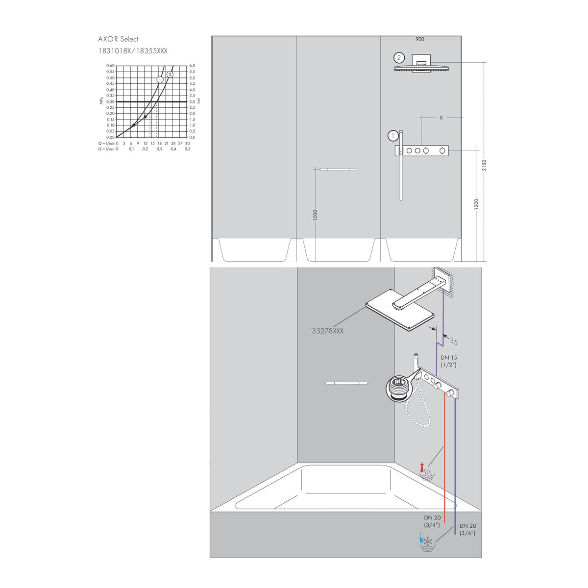 AXOR-ShowerSolutions-Thermostatic-module-Select-460-90-for-concealed-installation-for-2-functions-18355-technical-03