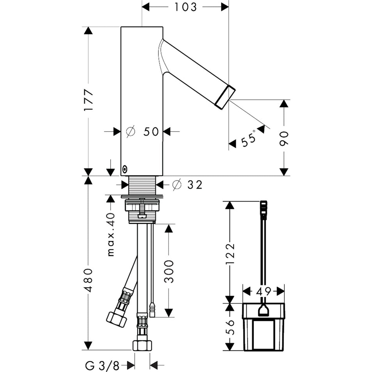 AXOR-Starck-Electronic-basin-mixer-with-temperature-control-battery-operated-10101-technical-03