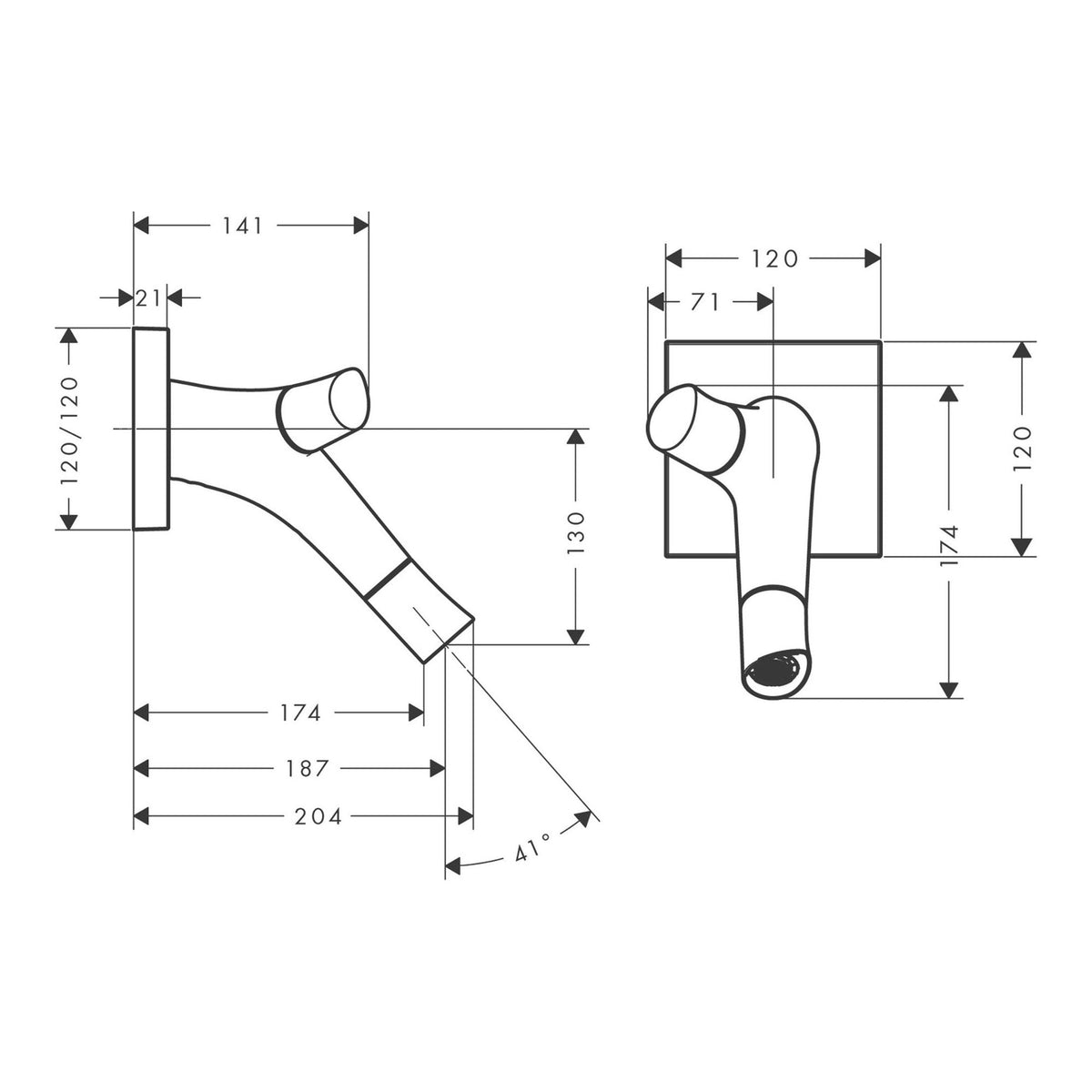 AXOR Starck Organic 2 handle basin mixer for concealed installation wall mounted with spout 187 mm 12015 technical 01