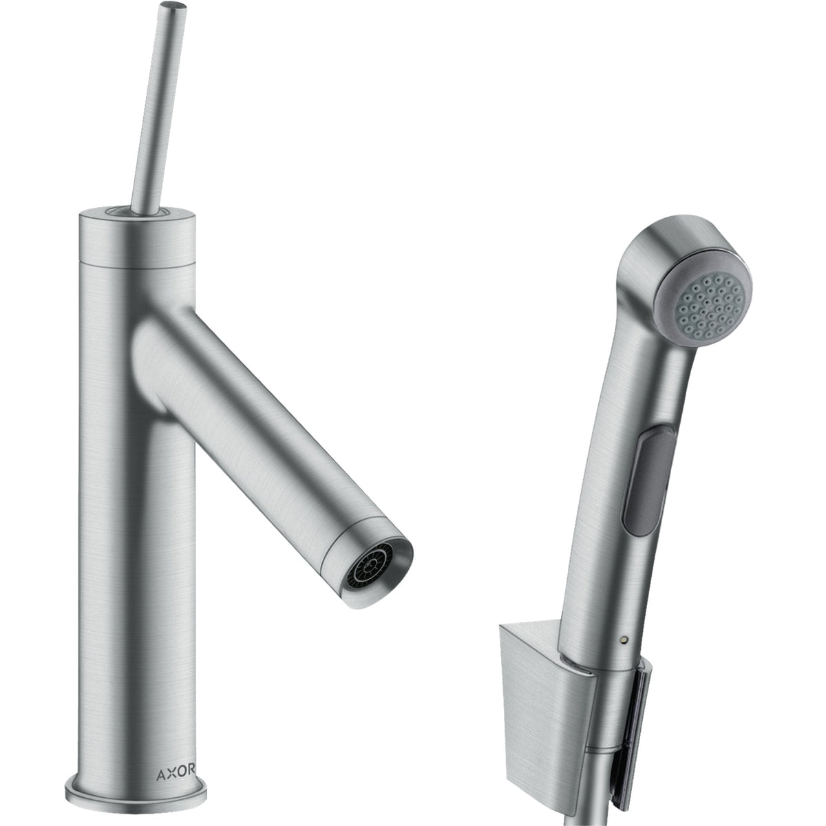 AXOR-Starck-Single-lever-basin-mixer-90-with-bidette-hand-shower-and-shower-hose-1-60-m-Brushed-Chrome-10300260