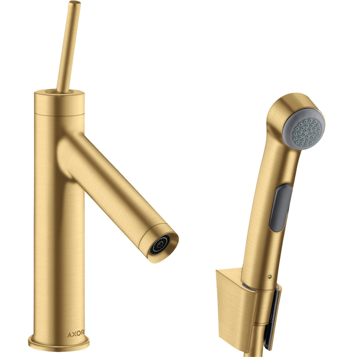 AXOR-Starck-Single-lever-basin-mixer-90-with-bidette-hand-shower-and-shower-hose-1-60-m-Brushed-Gold-Optic-10300250