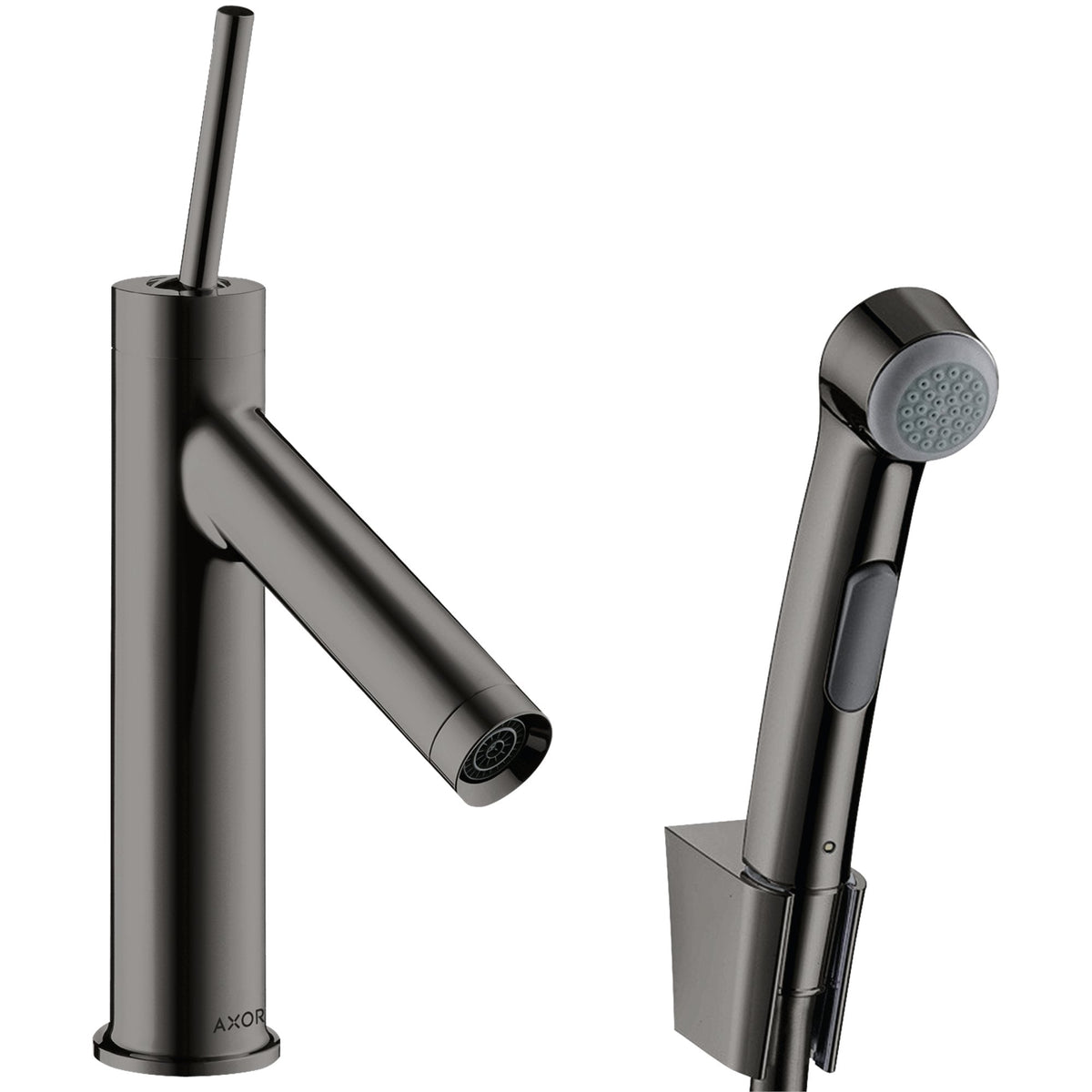 AXOR-Starck-Single-lever-basin-mixer-90-with-bidette-hand-shower-and-shower-hose-1-60-m-Polished-Black-Chrome-10300330