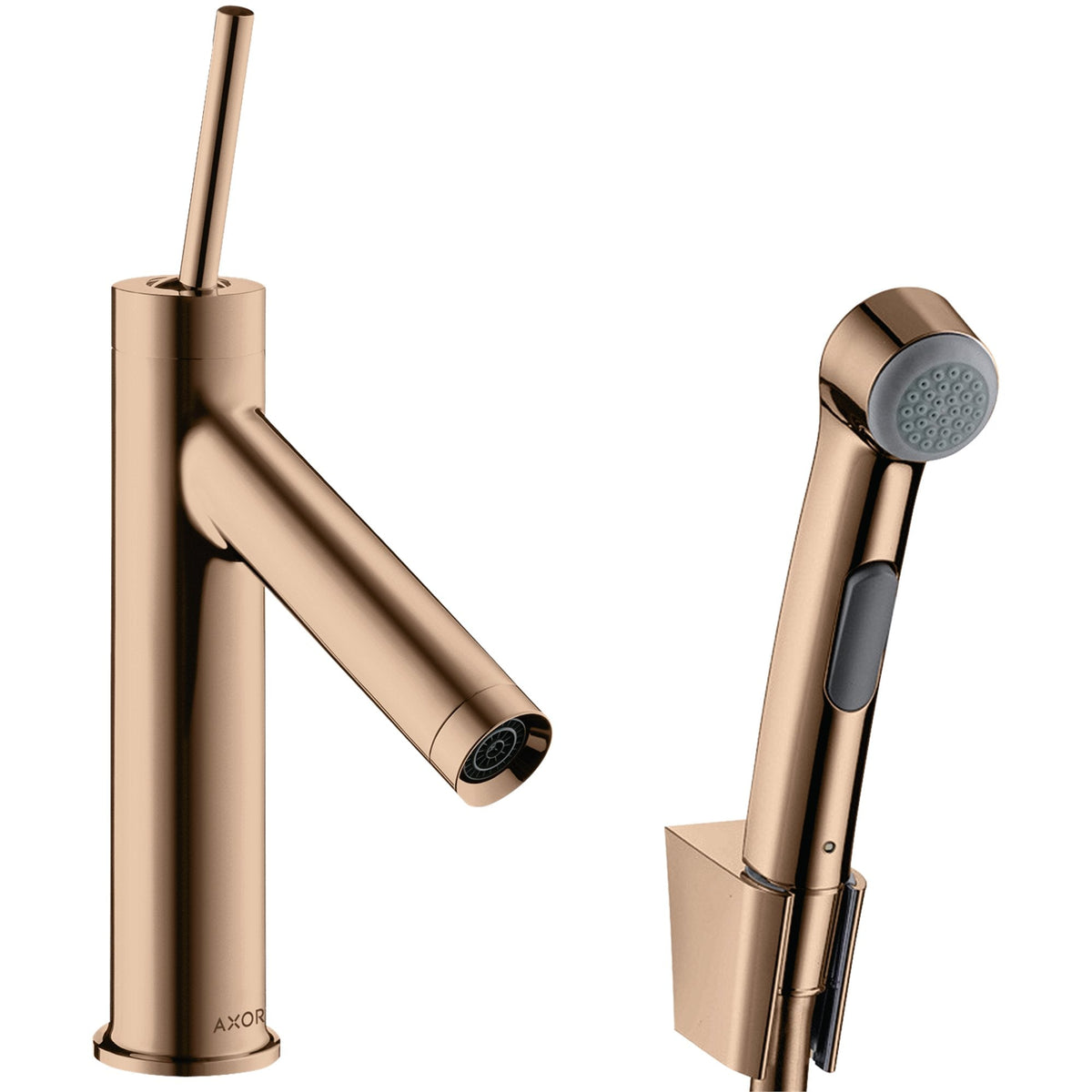 AXOR-Starck-Single-lever-basin-mixer-90-with-bidette-hand-shower-and-shower-hose-1-60-m-Polished-Red-Gold-10300300