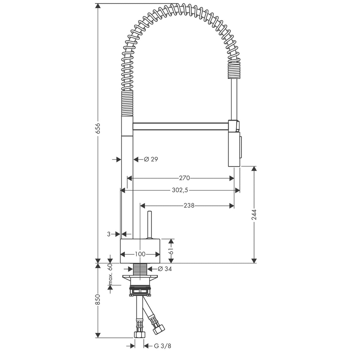 AXOR-Starck-Single-lever-kitchen-mixer-240-Semi-Pro-EcoSmart-12803-technical-02