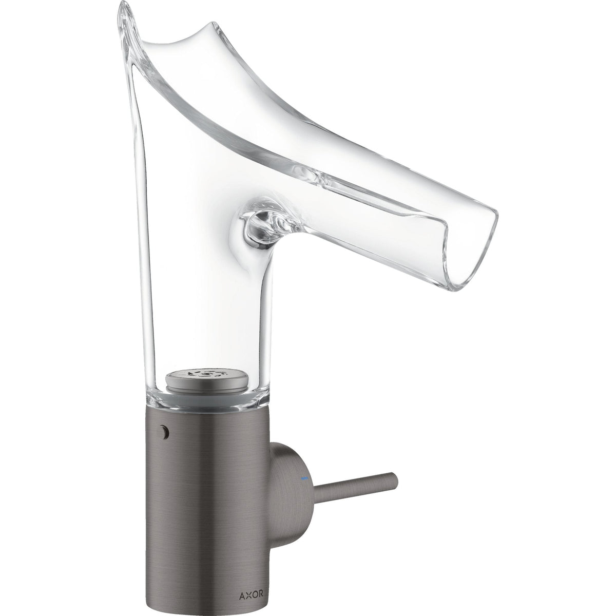 AXOR-Starck-V-Single-lever-basin-mixer-140-with-glass-spout-and-waste-set-Brushed-Black-Chrome-12112340