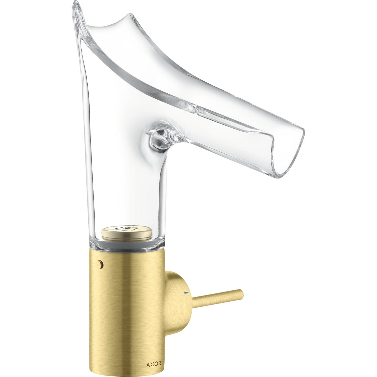 AXOR-Starck-V-Single-lever-basin-mixer-140-with-glass-spout-and-waste-set-Brushed-Brass-12112950