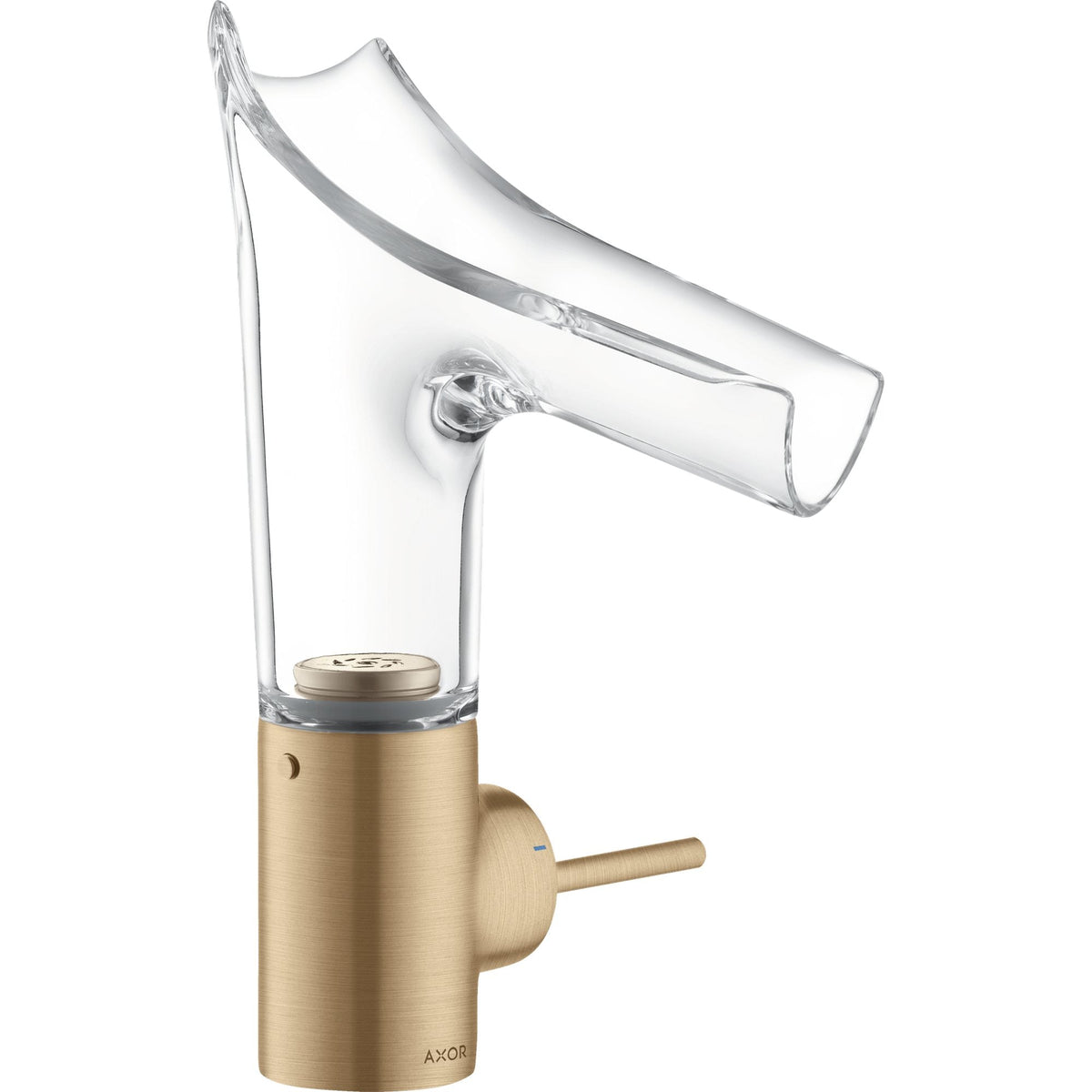 AXOR-Starck-V-Single-lever-basin-mixer-140-with-glass-spout-and-waste-set-Brushed-Bronze-12112140