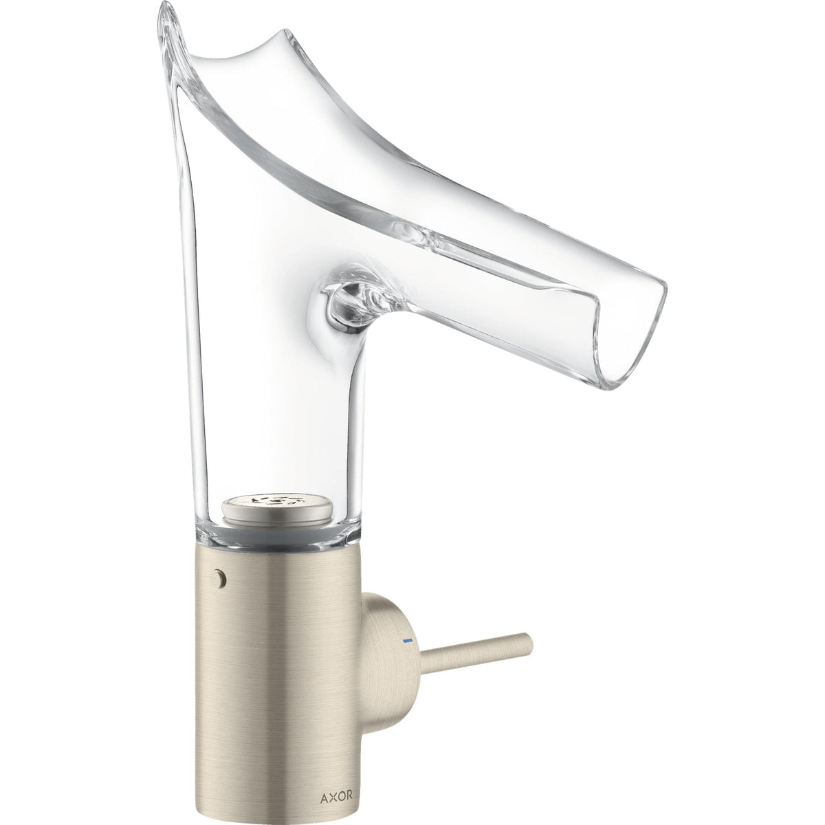 AXOR-Starck-V-Single-lever-basin-mixer-140-with-glass-spout-and-waste-set-Brushed-Nickel-12112820