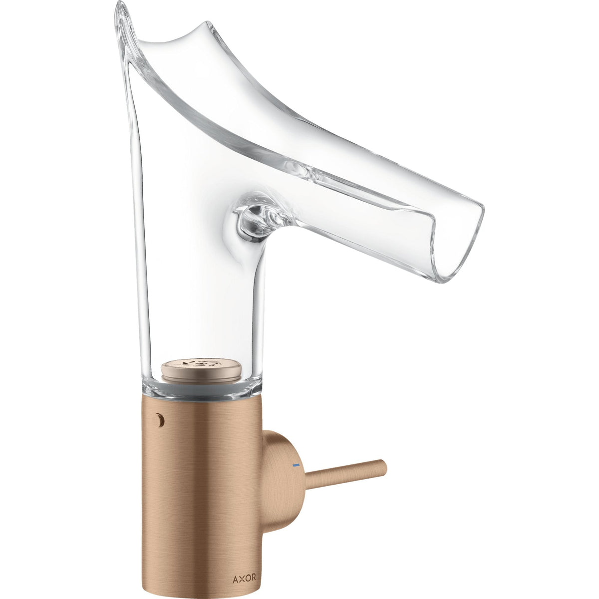 AXOR-Starck-V-Single-lever-basin-mixer-140-with-glass-spout-and-waste-set-Brushed-Red-Gold-12112310