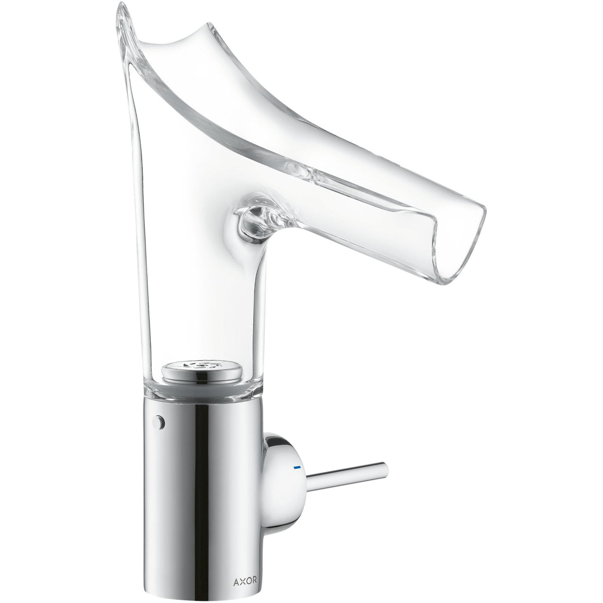 AXOR-Starck-V-Single-lever-basin-mixer-140-with-glass-spout-and-waste-set-Chrome-12112000