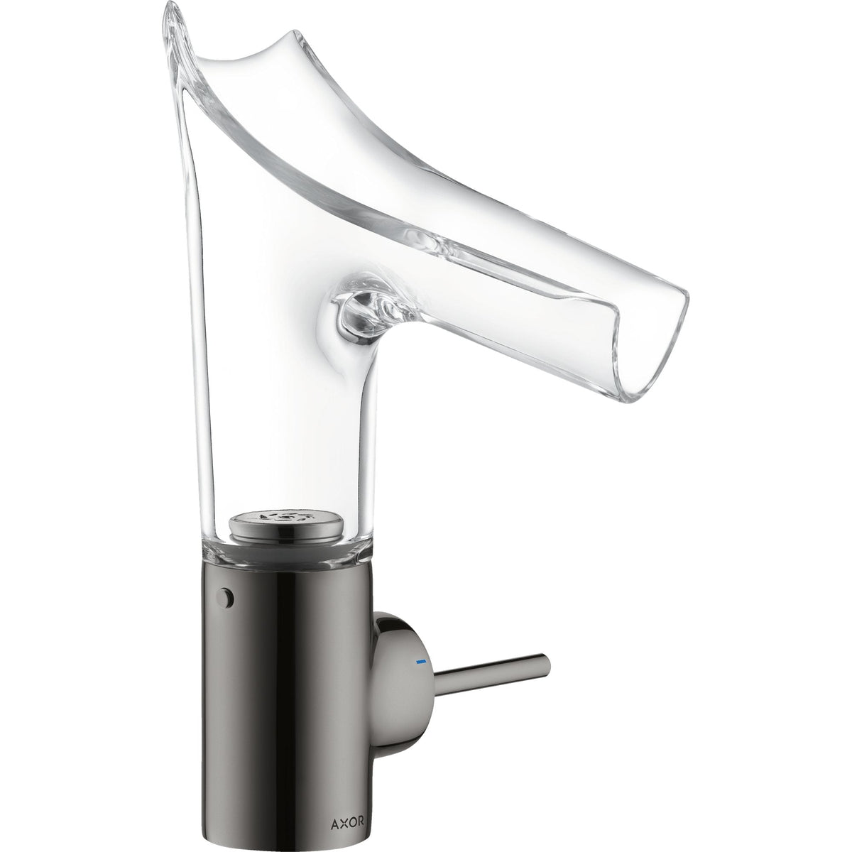 AXOR-Starck-V-Single-lever-basin-mixer-140-with-glass-spout-and-waste-set-Polished-Black-Chrome-12112330