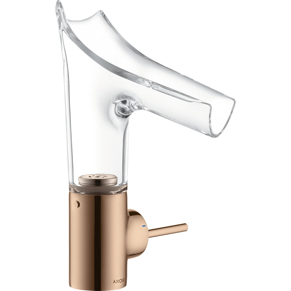 AXOR-Starck-V-Single-lever-basin-mixer-140-with-glass-spout-and-waste-set-Polished-Red-Gold-12112300