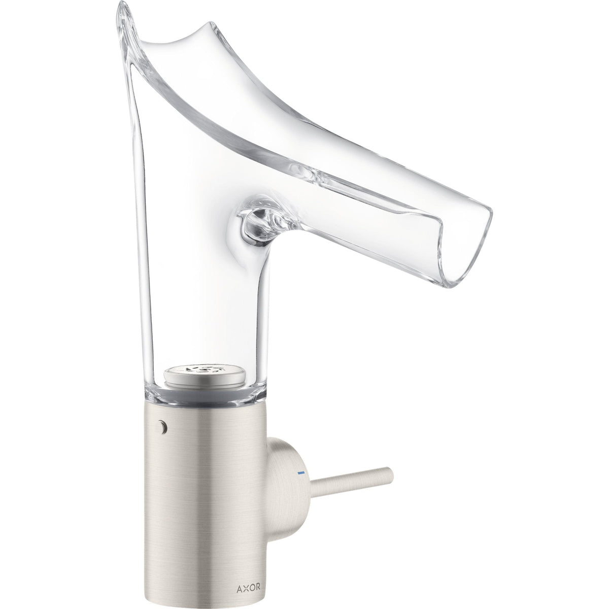 AXOR-Starck-V-Single-lever-basin-mixer-140-with-glass-spout-and-waste-set-Stainless-Steel-Optic-12112800