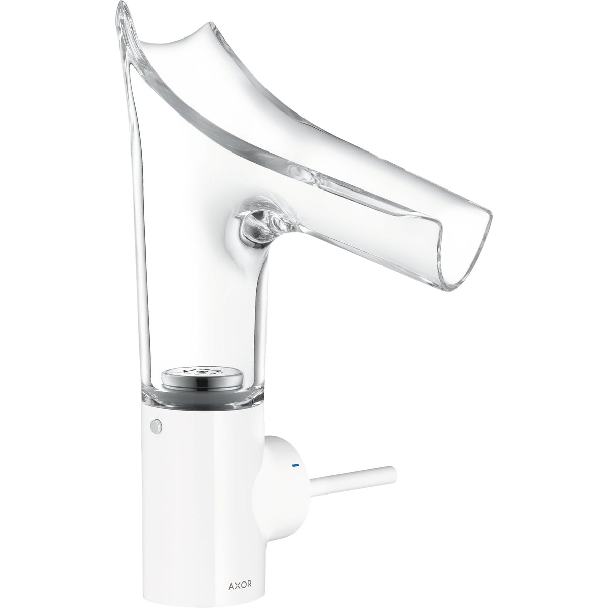 AXOR-Starck-V-Single-lever-basin-mixer-140-with-glass-spout-and-waste-set-White-12112450